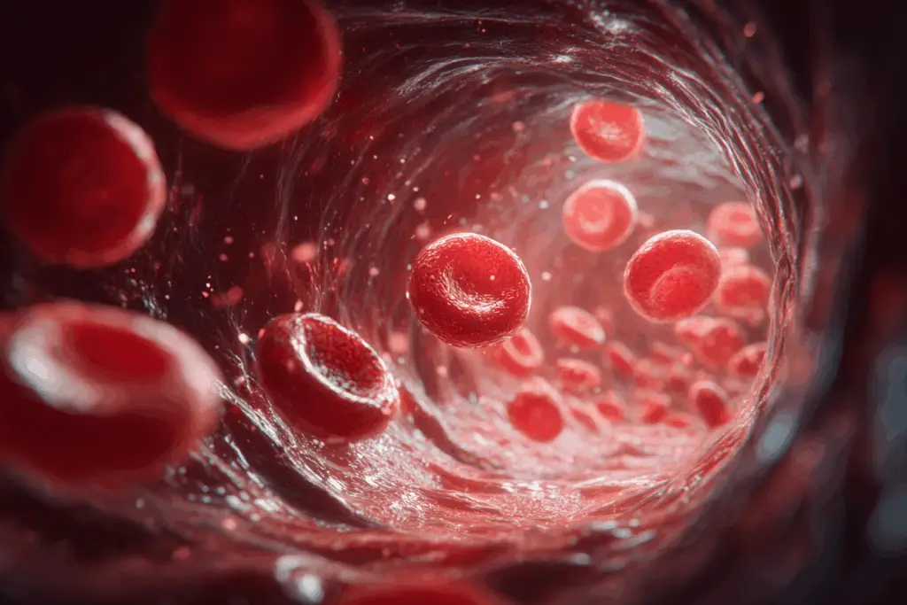 Globules rouges dans un vaisseau sanguin humain