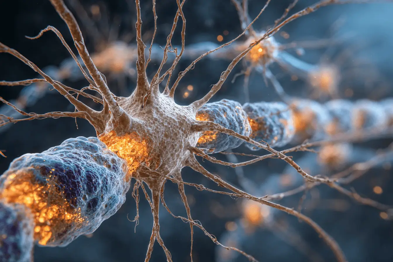 Fibres nerveuses avec gaines de myéline et démyélinisation